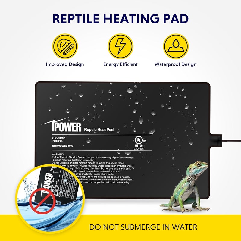 I-Power Reptile Heat Pad 8 by12 Inch Under Tank Terrarium Warmer 16W Heating Mat for Turtle, Lizard, Frog, Snake, Hermit Crab and Other Small Animals - Image 3